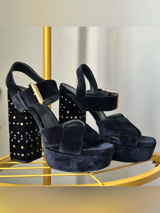 Maje Shoes - Maje designer disco Frilbu Studded Velvet Platform Sandals in black size EU 37